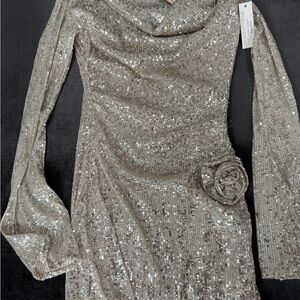 Sparkling Sequin Dress with Floral Detail